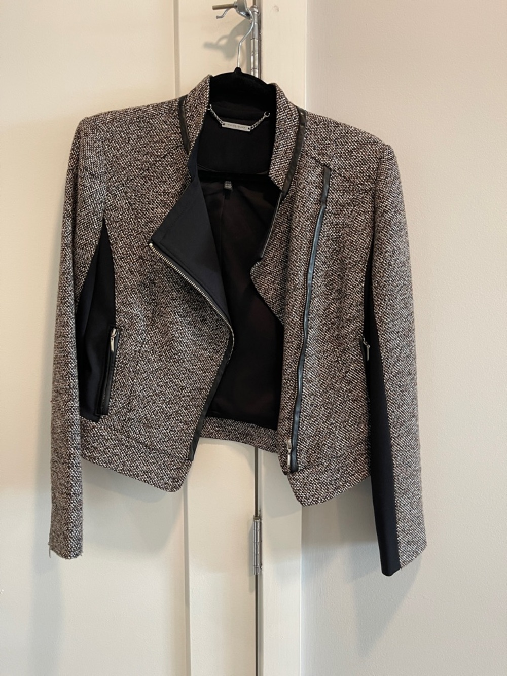 White House Black Market Black & White Tweed Asymmetrical Jacket
